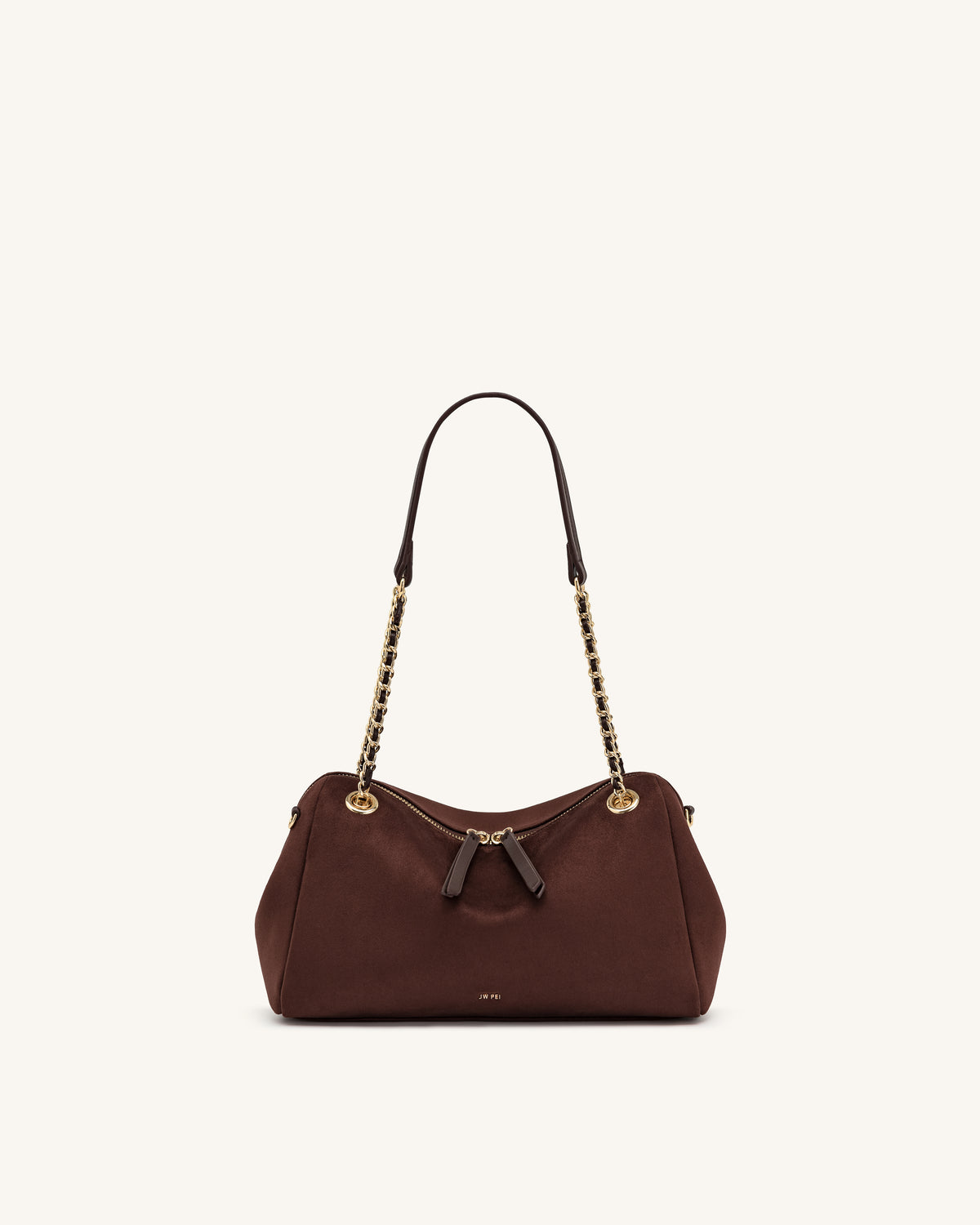 Mireya Faux Suede Chain Shoulder Bag - Dark Brown - view 1
