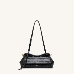 Naomi Curved Shoulder Bag - Black Croc - view 1