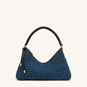 Lorena Woven Denim Shoulder Bag - Dark Blue - view 1