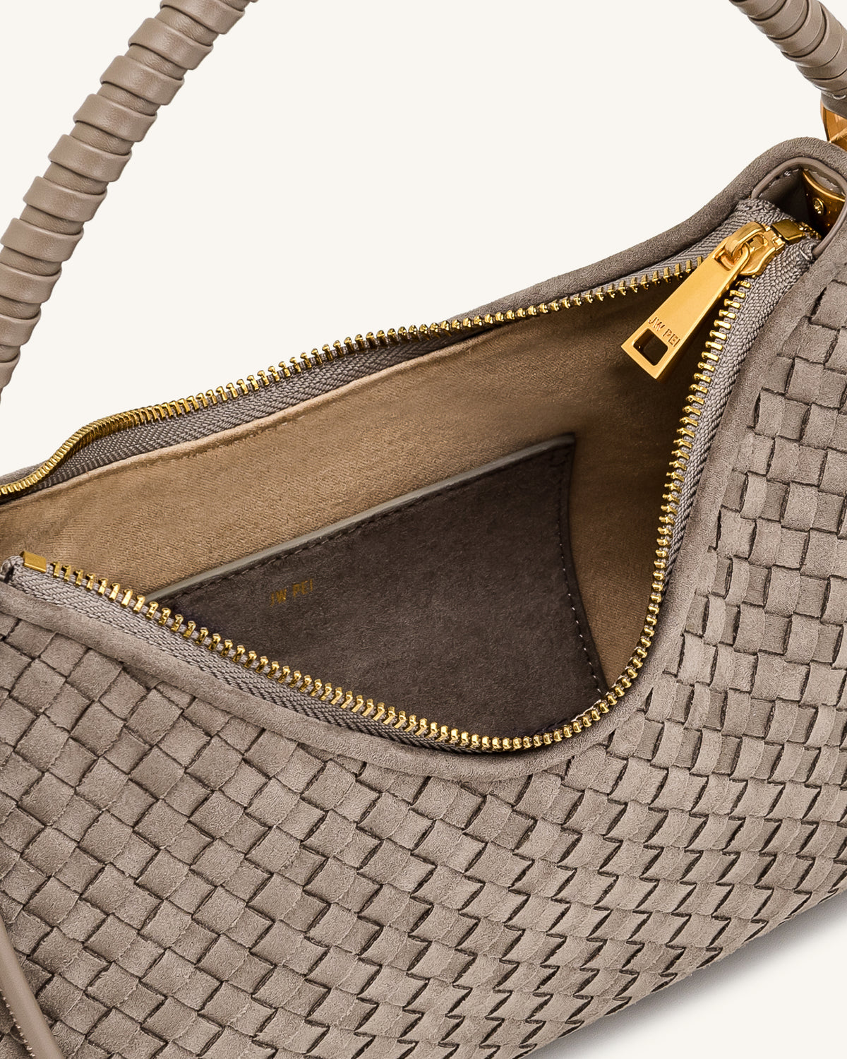 Lorena Woven Faux Suede Shoulder Bag - Stone Taupe - view 4