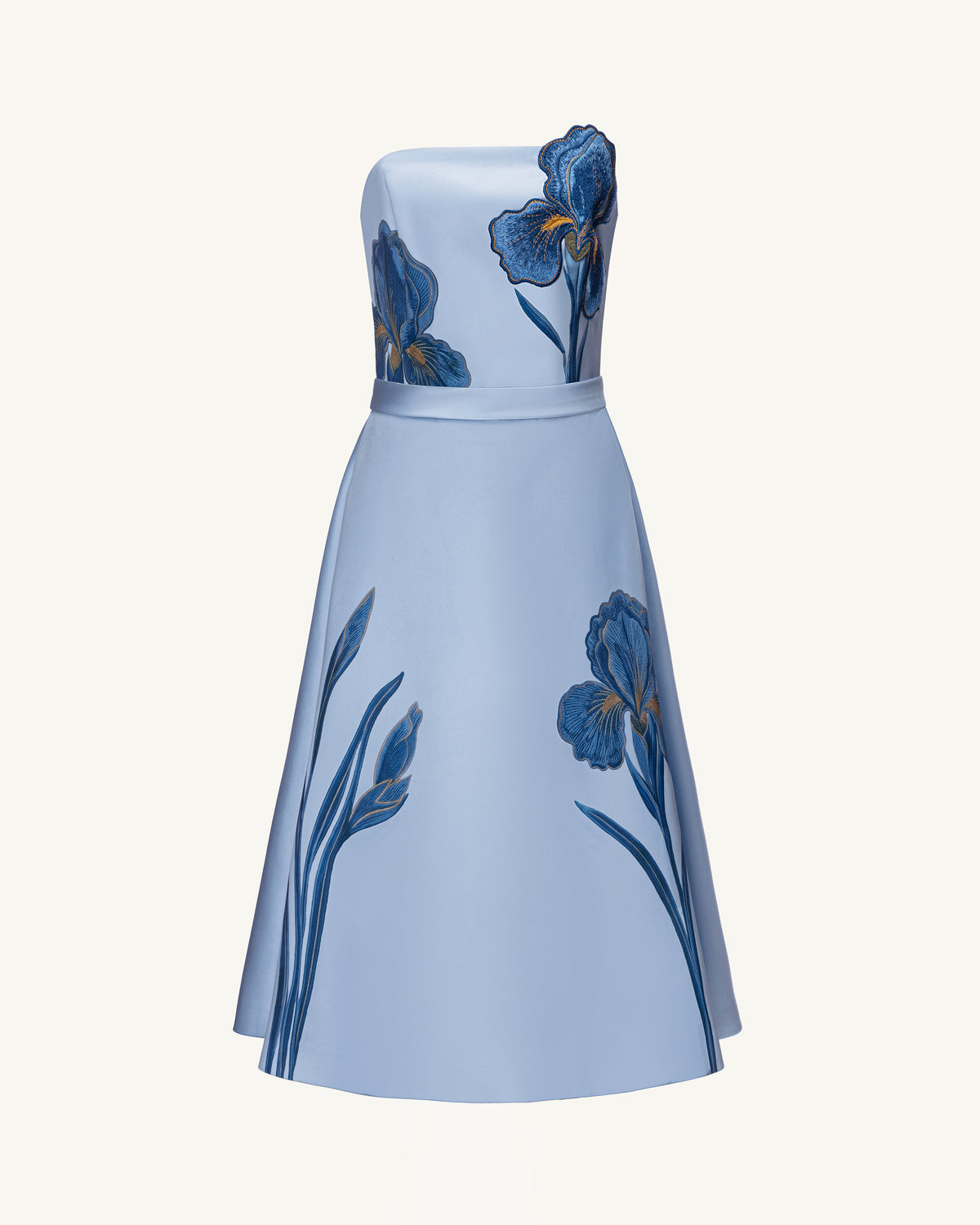 Iris Embroidered Strapless A-Line Midi Dress - Dusty Blue - view 2