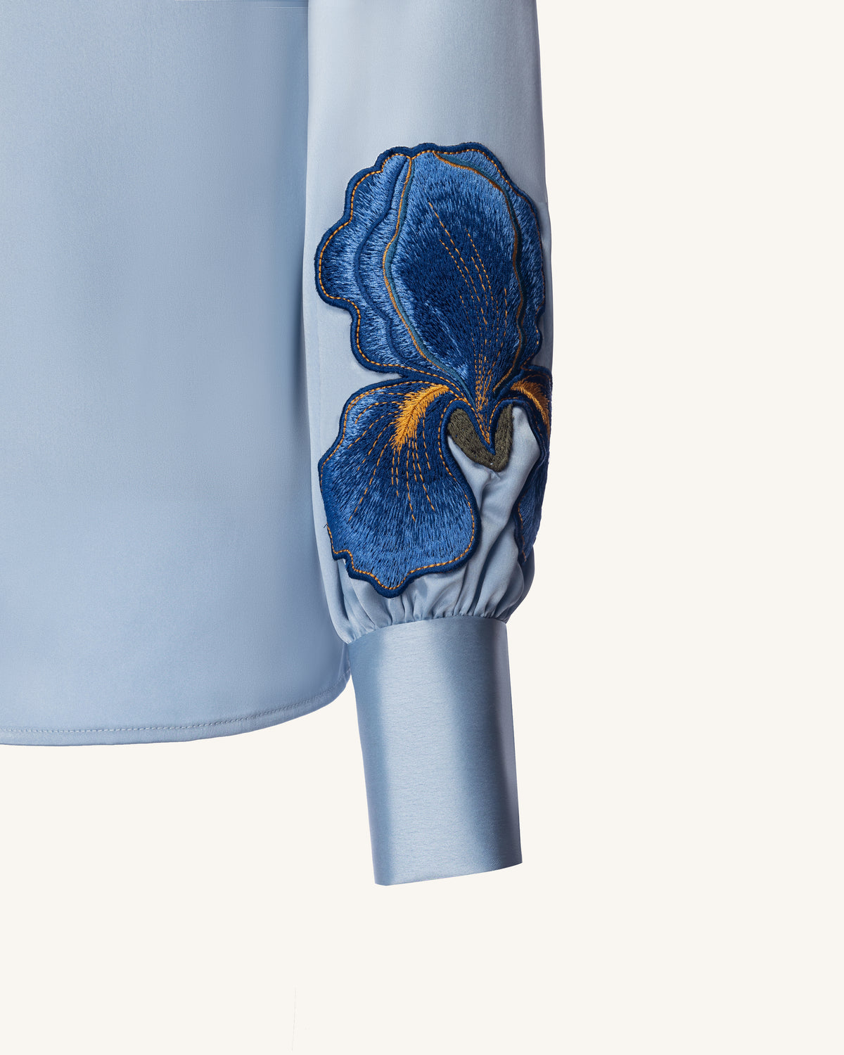Iris Embroidered Collared Long Sleeve Shirt - Light Blue - view 5