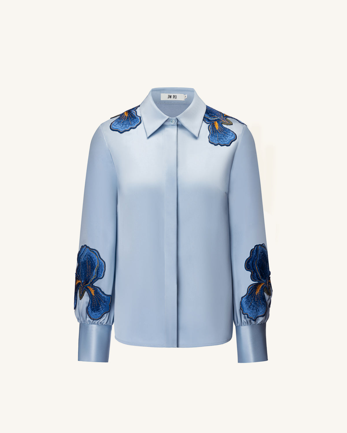 Iris Embroidered Collared Long Sleeve Shirt - Light Blue - view 3