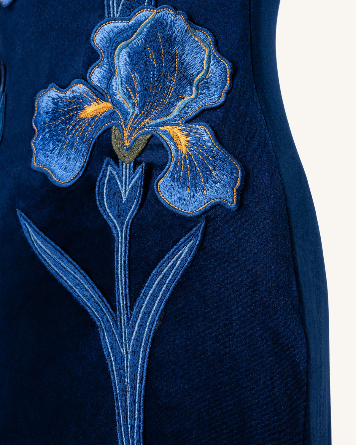 Iris Embroidered Velvet One Shoulder Maxi Dress - Navy Blue - view 4