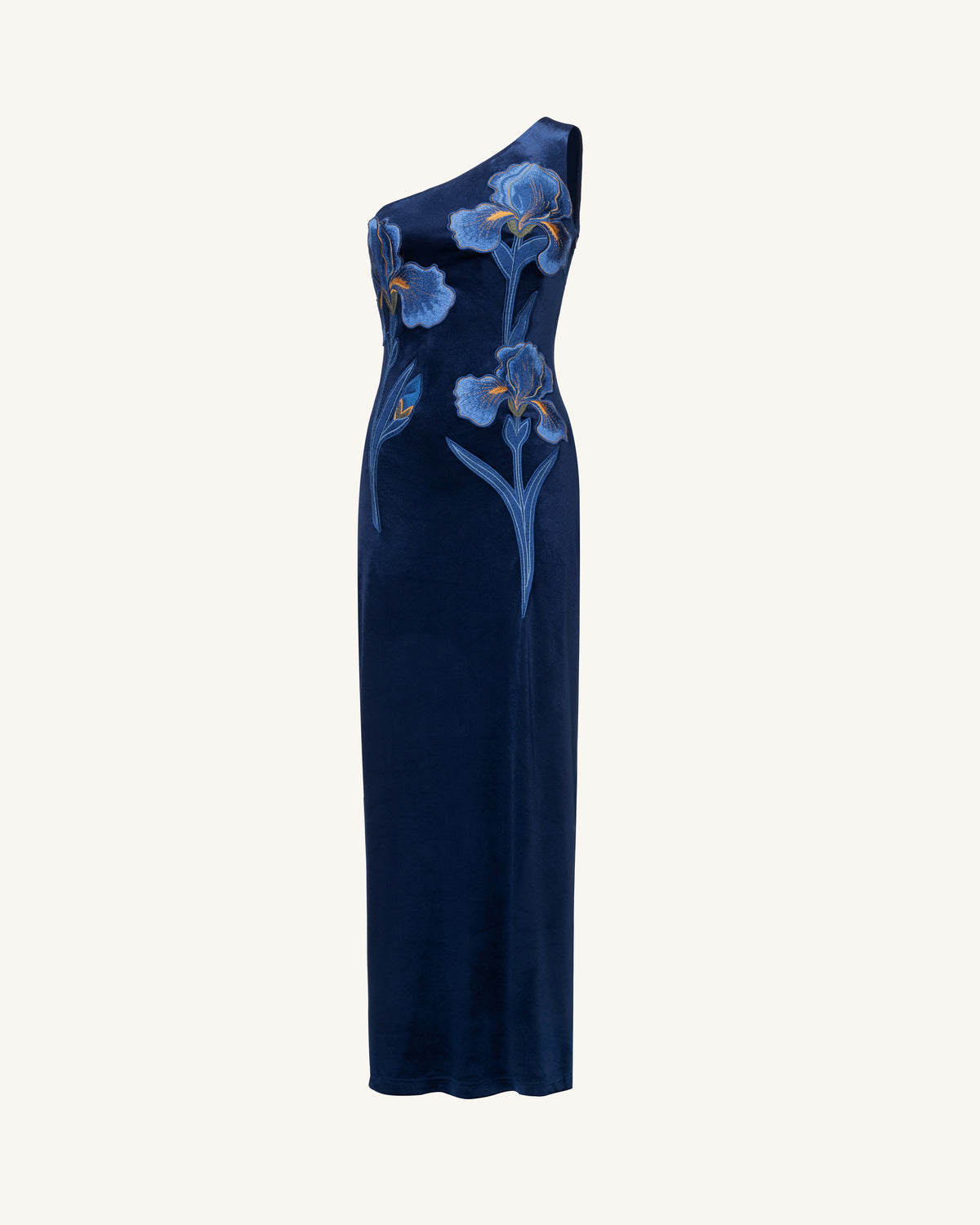 Iris Embroidered Velvet One Shoulder Maxi Dress - Navy Blue - view 2