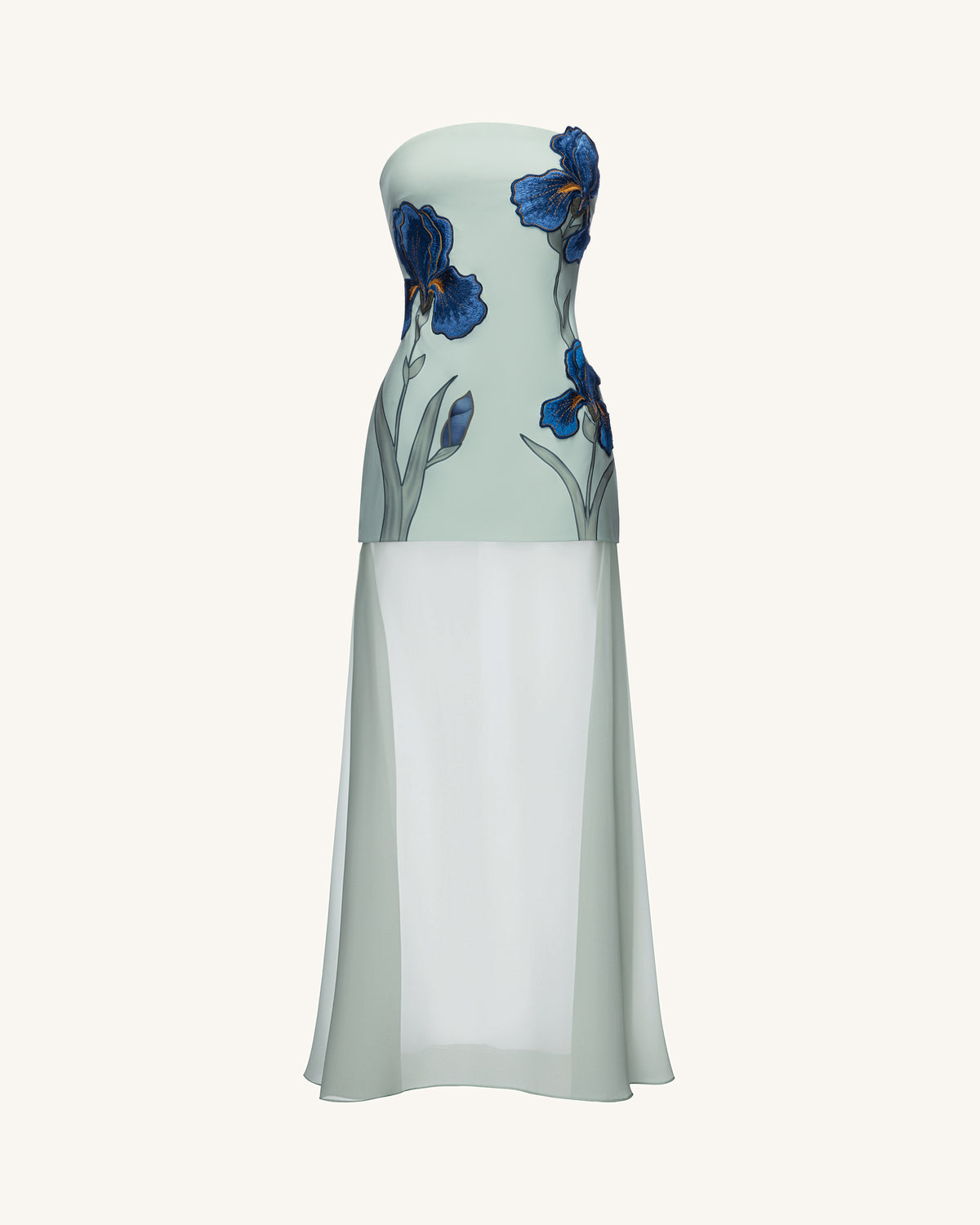 Iris Embroidered Strapless Sheer Overlay Maxi Dress - Sage Green - view 2