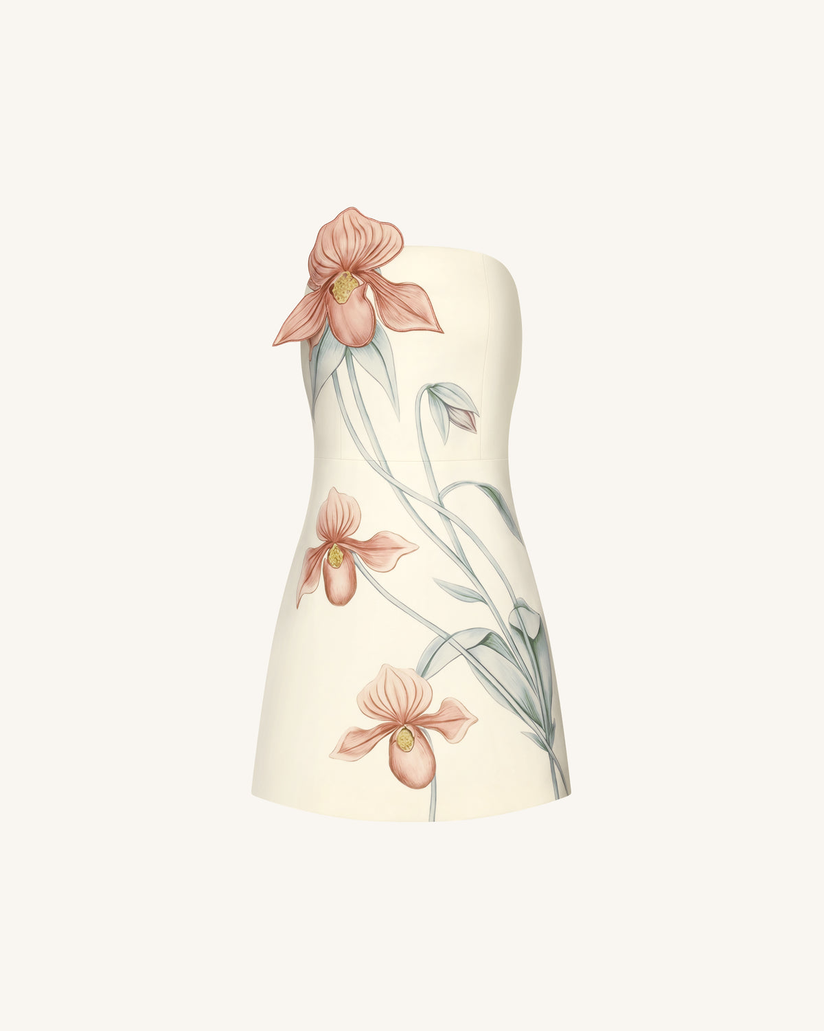 Slipper Orchid Appliqué Mini Dress - Ivory/Peach Pink - view 3
