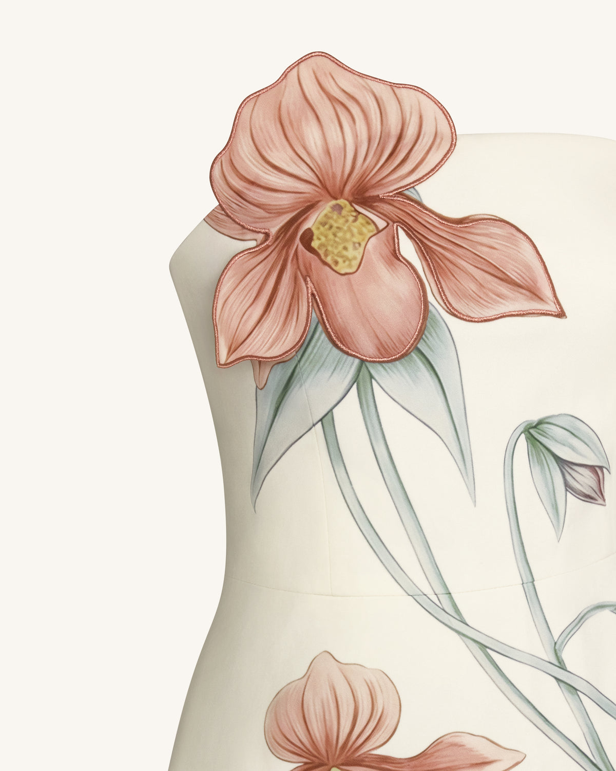 Slipper Orchid Appliqué Mini Dress - Ivory/Peach Pink - view 5