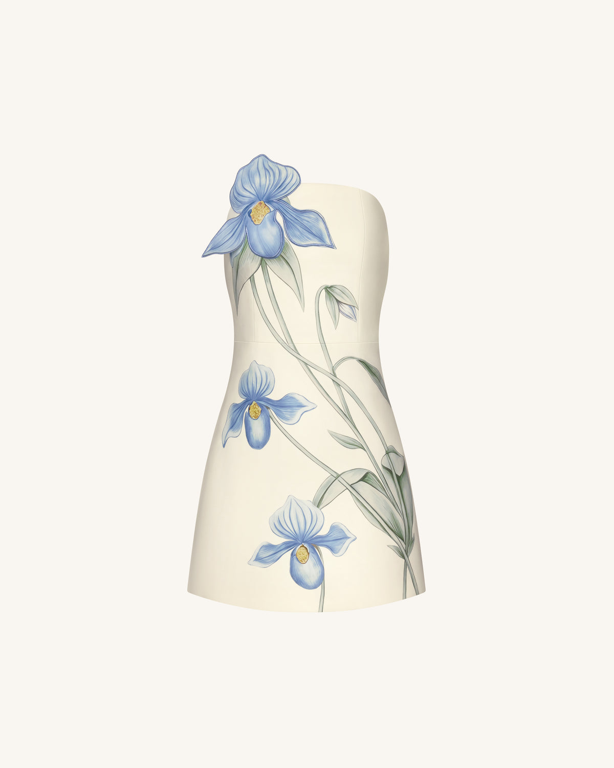 Slipper Orchid Appliqué Mini Dress - Ivory/Blue - view 3