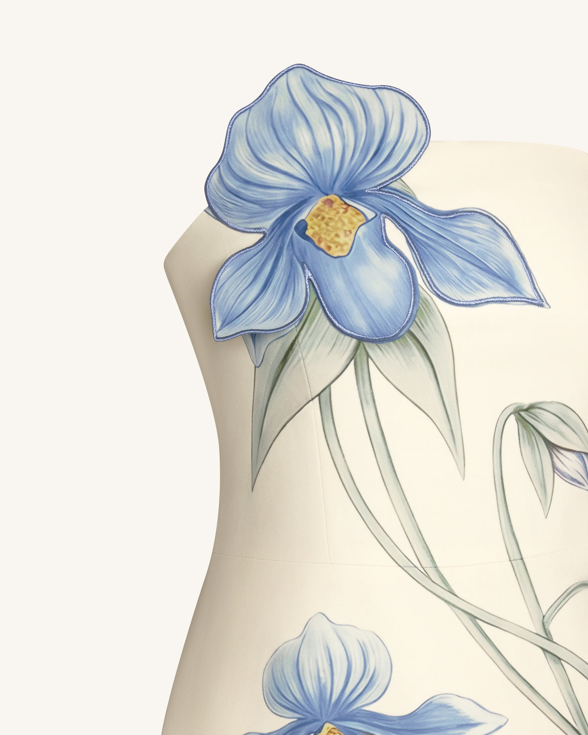 Slipper Orchid Appliqué Mini Dress - Ivory/Blue - view 5