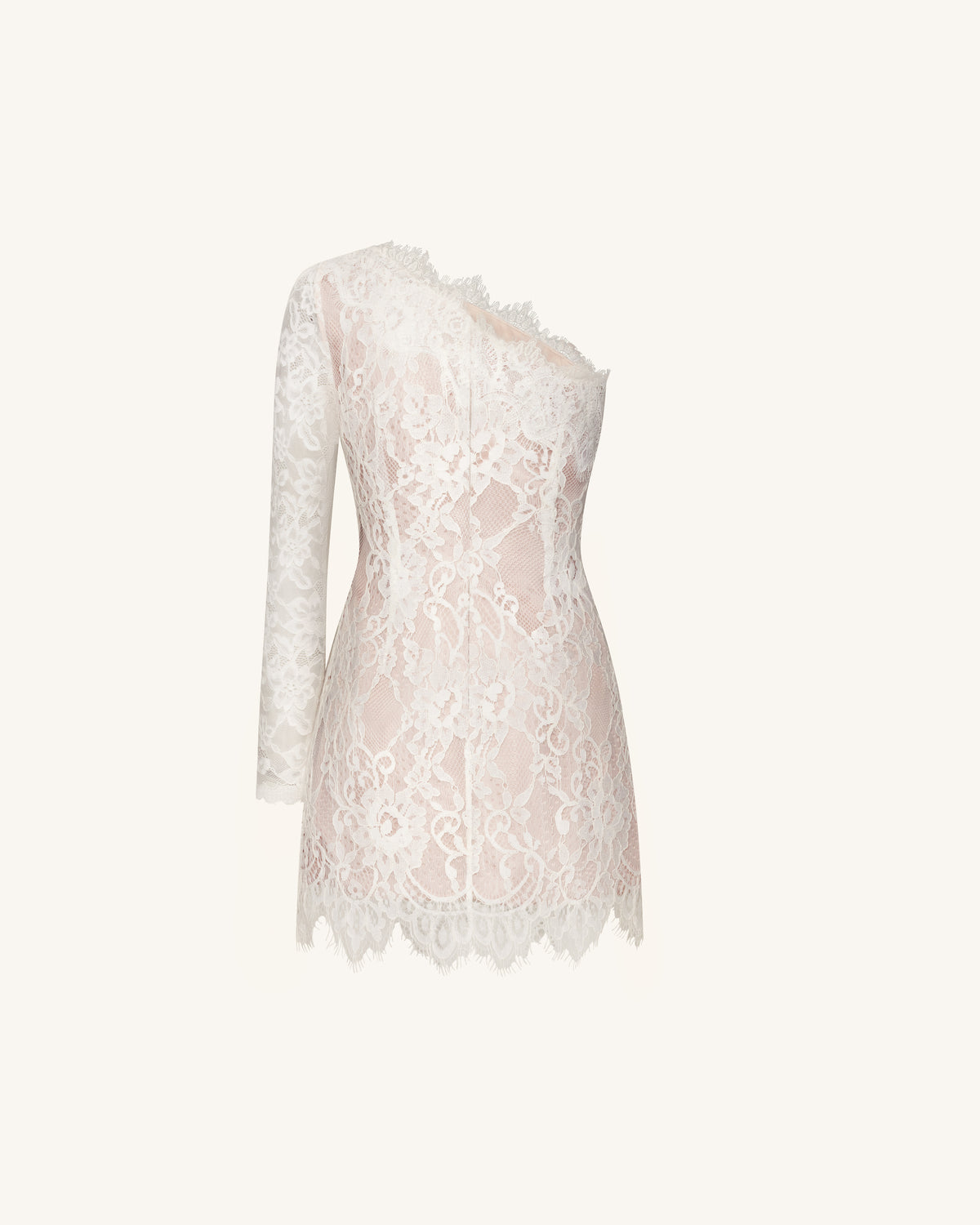 One Shoulder Lace Mini Dress - White - view 4