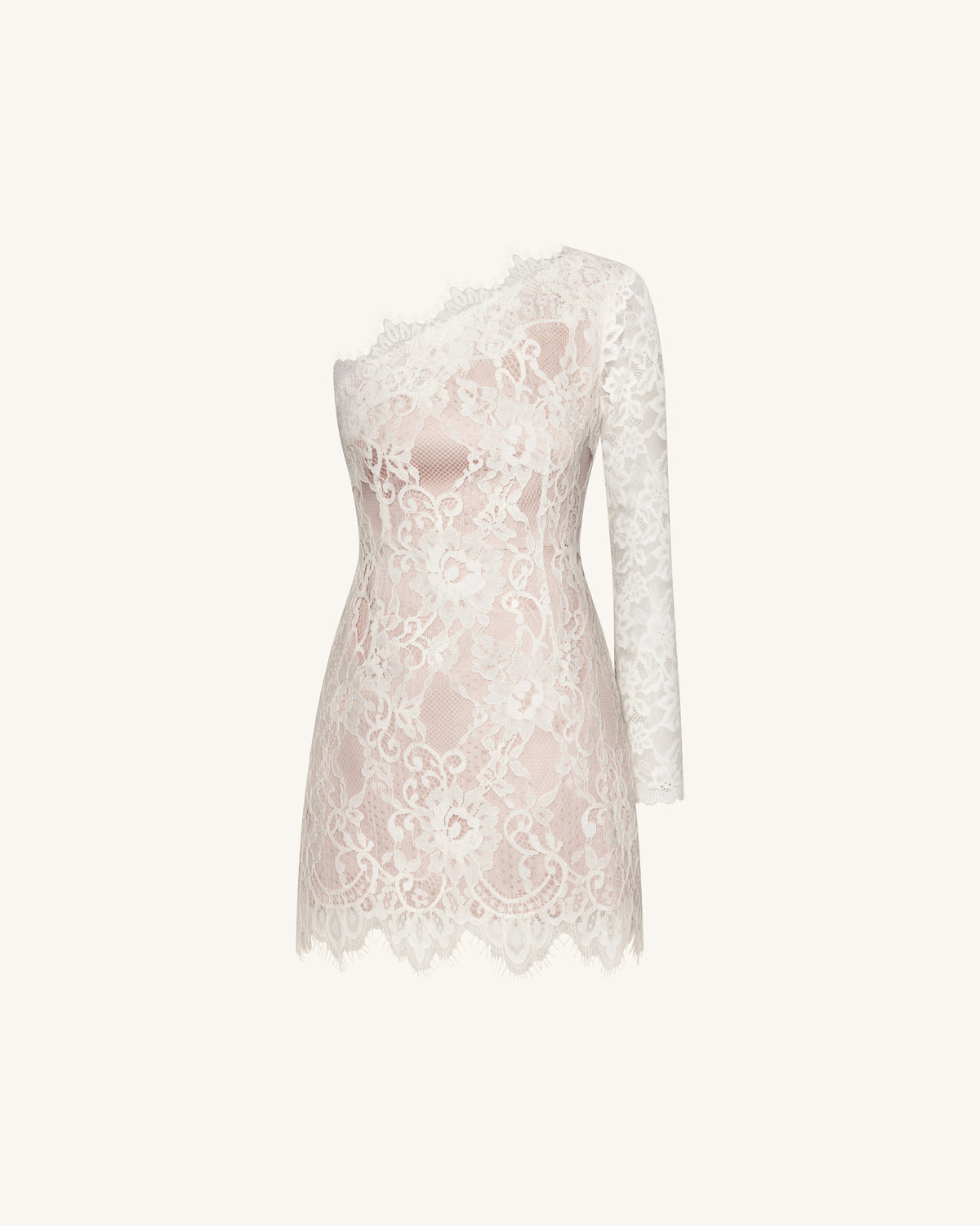 One Shoulder Lace Mini Dress - White - view 3