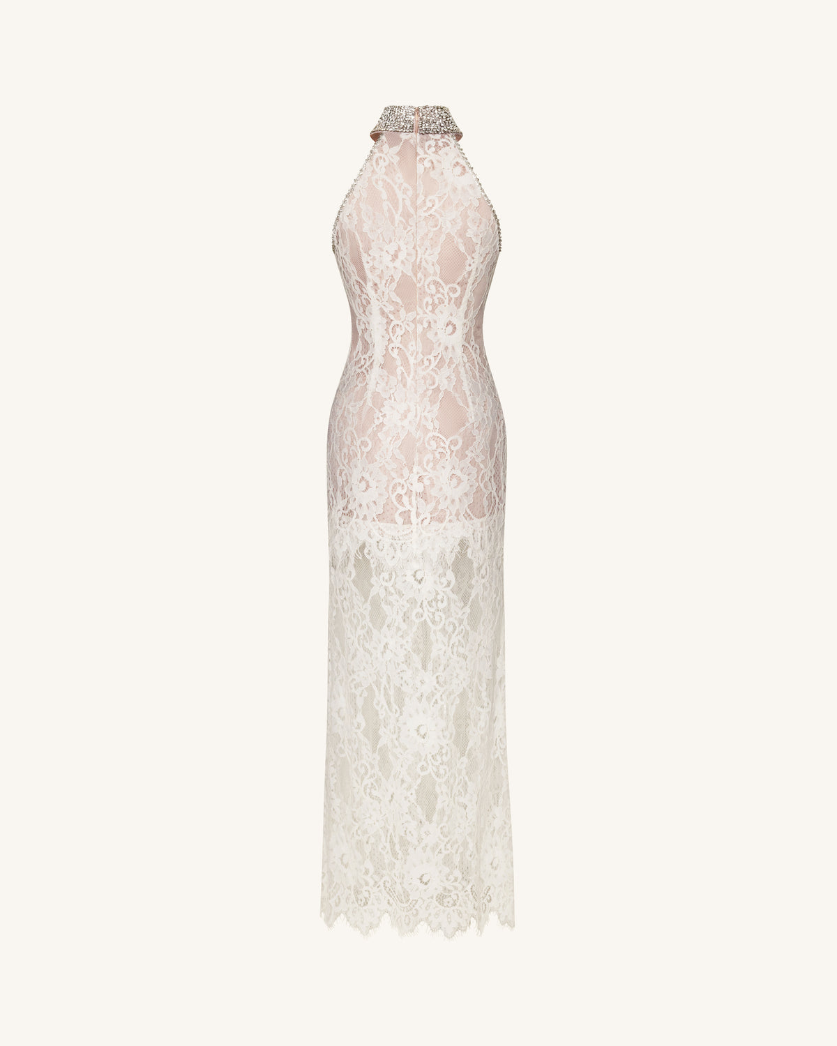Jeweled Lace Halter Dress - White - view 4