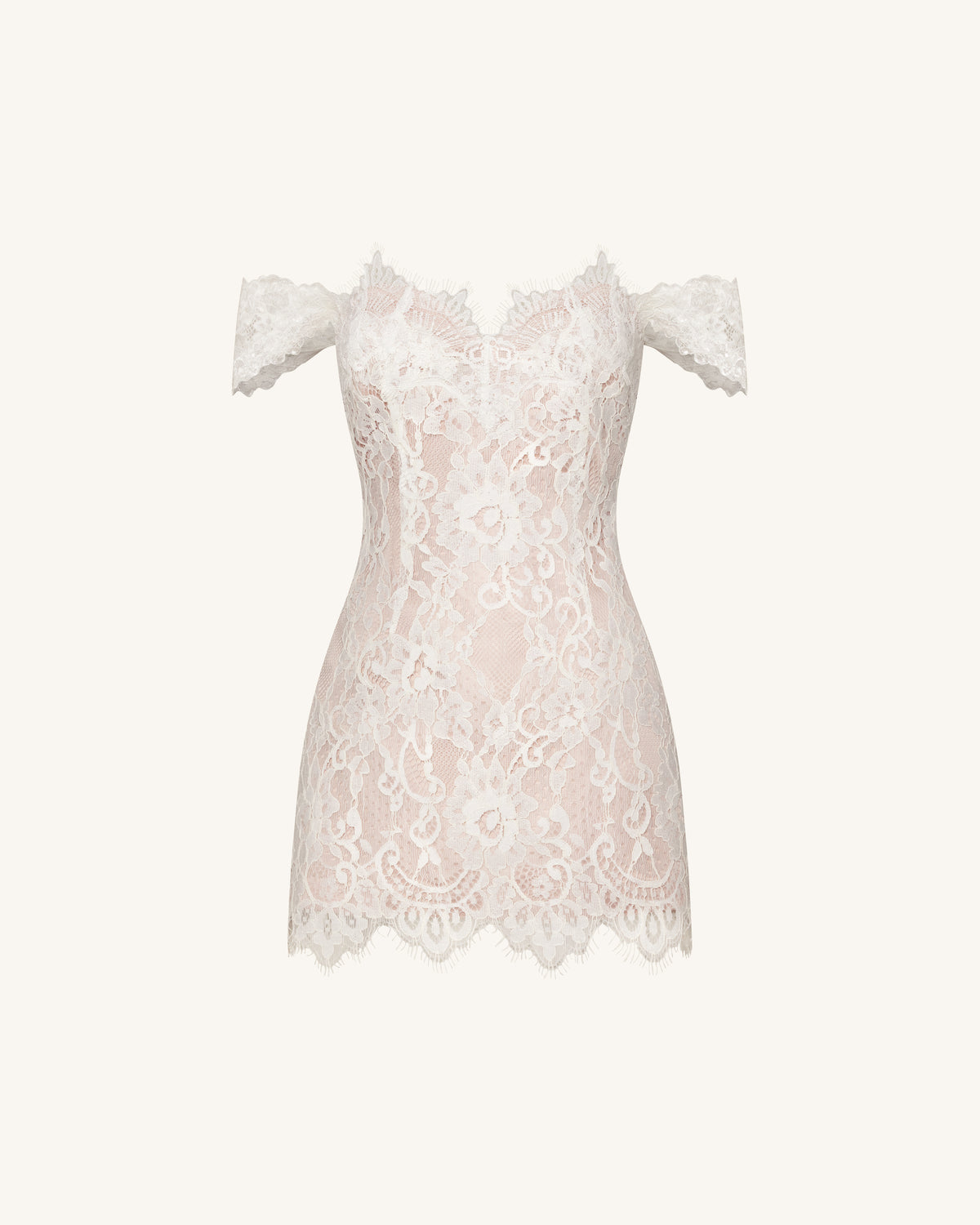 Off Shoulder Lace Mini Dress - White - view 3