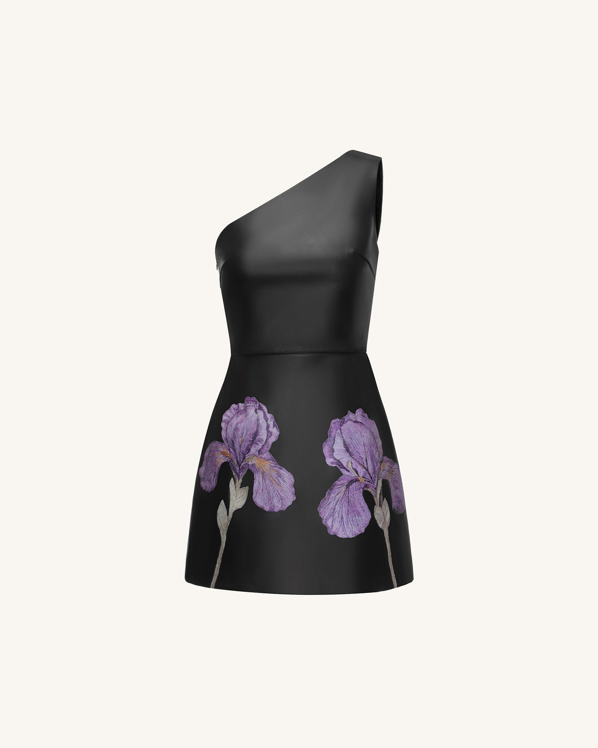 Iris Floral-Print One-Shoulder Leather Mini Dress - Black - view 2