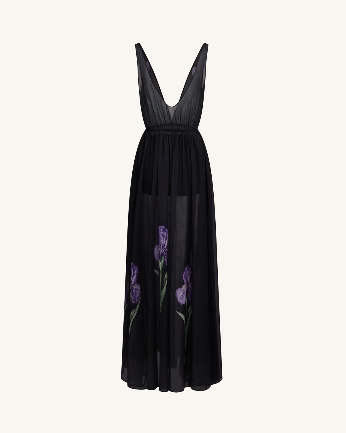 Sheer Floral Print Maxi Dress - Black - view 4