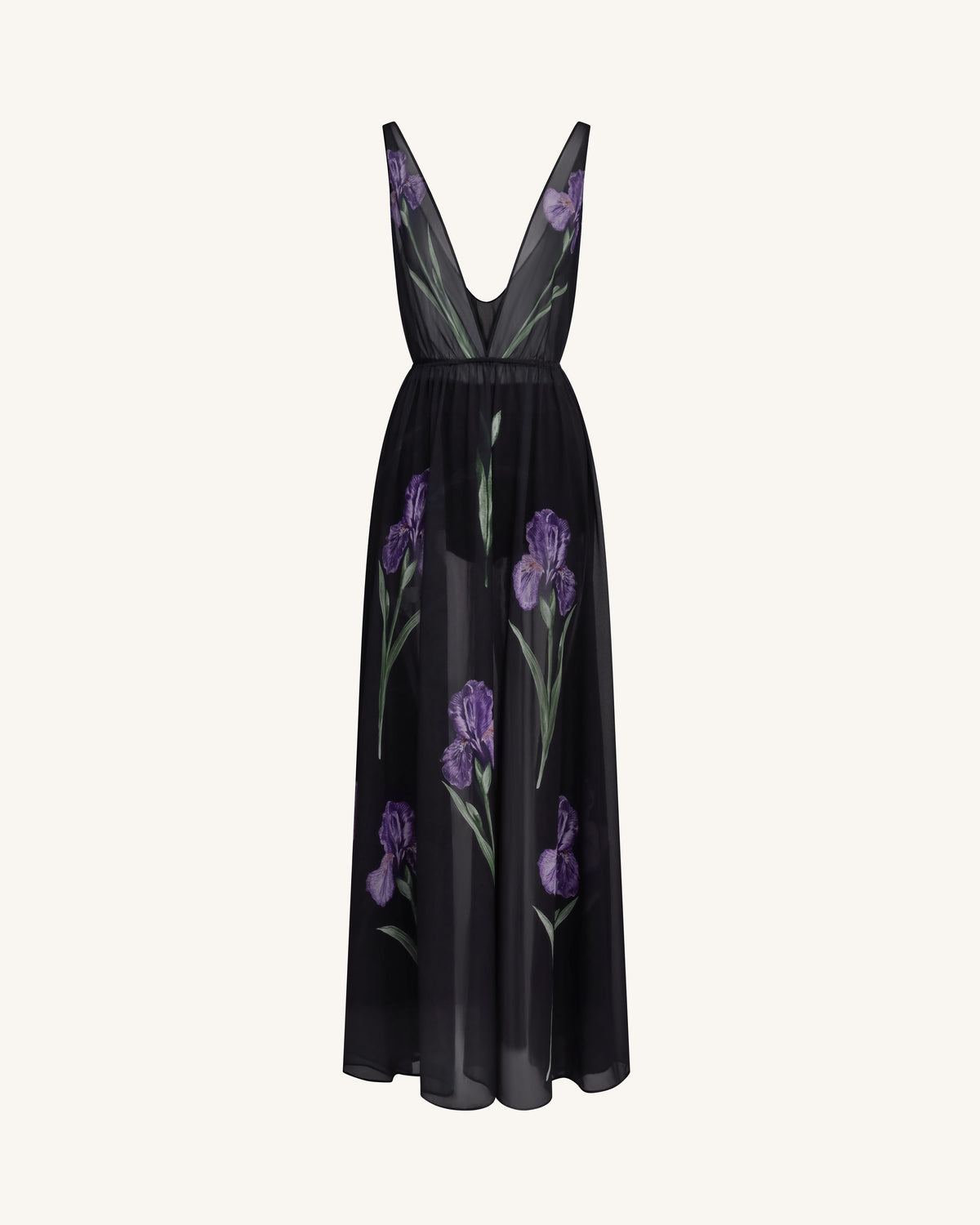 Sheer Floral Print Maxi Dress - Black - view 3