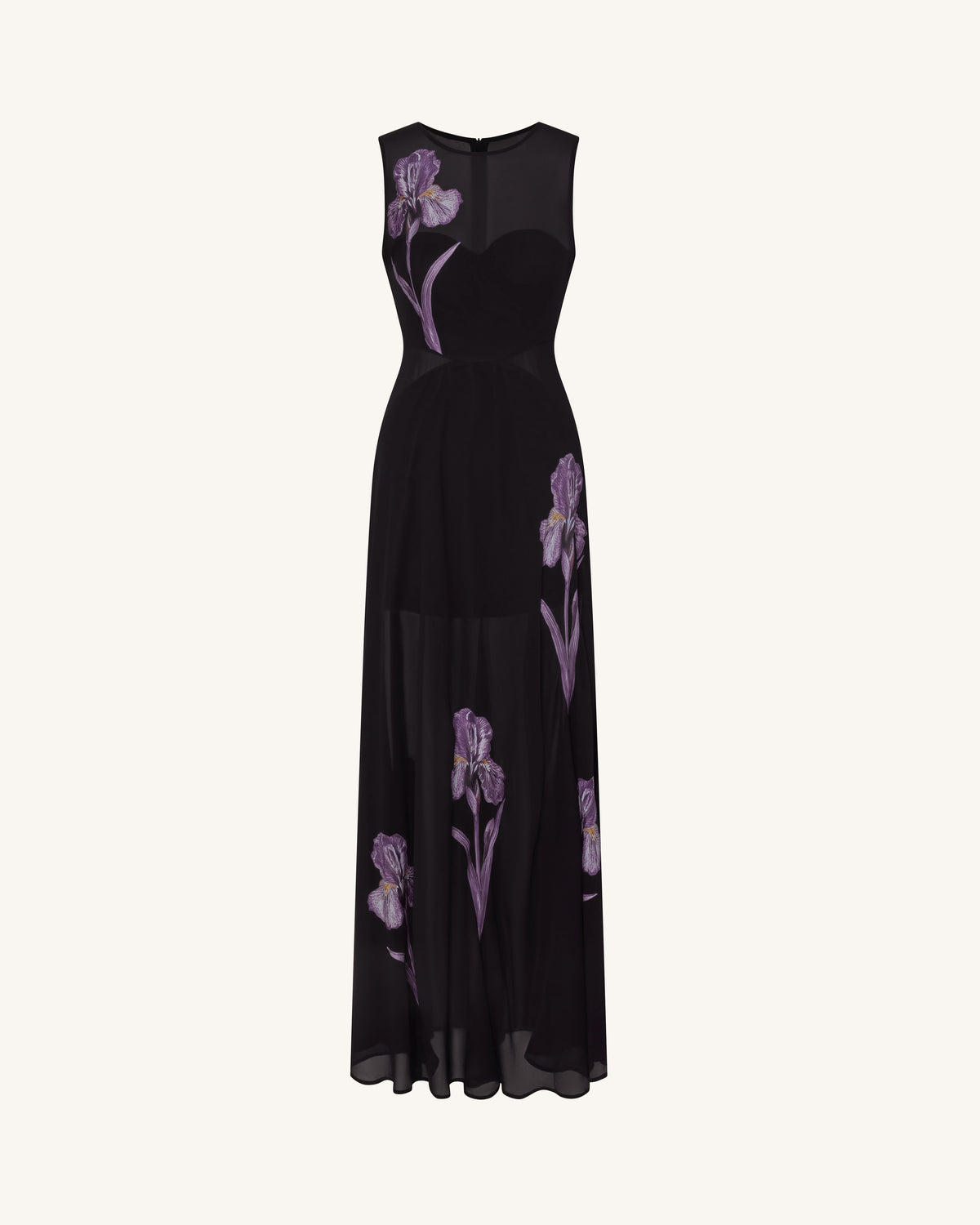 Sheer Floral Print Paneled Maxi Dress - Black - view 3