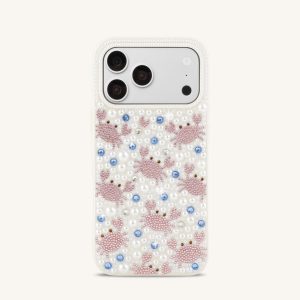 Crab Pattern Faux Pearl Phone Case - White - view 1