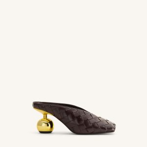 Ellie Woven Square-Toe Mule Heels - Dark Brown - view 1