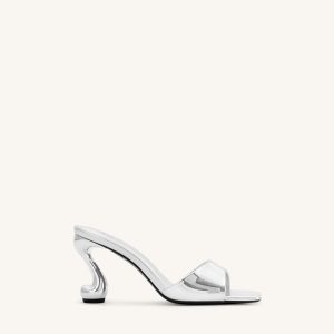 Hannah Metallic Faux Leather Mule Heels - Silver - view 1