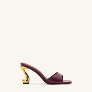 Hannah Croc-Embossed Heel Mules - Burgundy - view 1