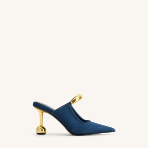 Sofia Metal Accent Sphere Heel Mules - Denim Blue - view 1