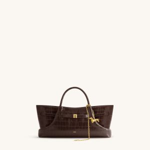Maeve Dachshund Metal Charm Tote Bag - Dark Brown Croc - view 1