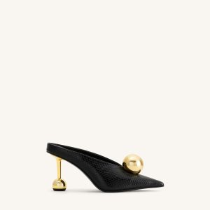 Sofia Angled Vamp Snakeskin Heel Mules - Black - view 1