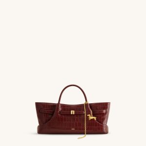 Maeve Dachshund Metal Charm Tote Bag - Burgundy Croc - view 1