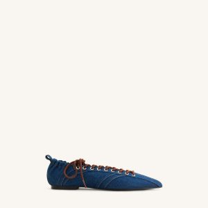 Ava Lace-Up Flats - Denim Blue - view 1