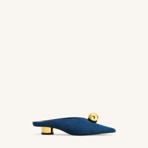 Helena Gold Sphere Pointed Toe Mules - Denim Blue - view 1