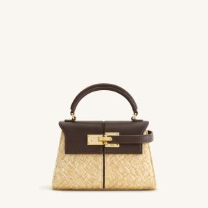 Elise Faux Straw Handbag - Brown - view 1