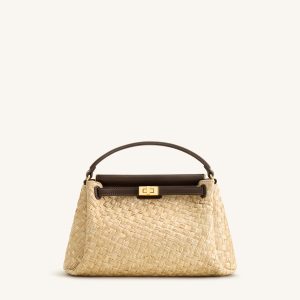 Carmen Faux Straw Top Handle Bag - Brown - view 1