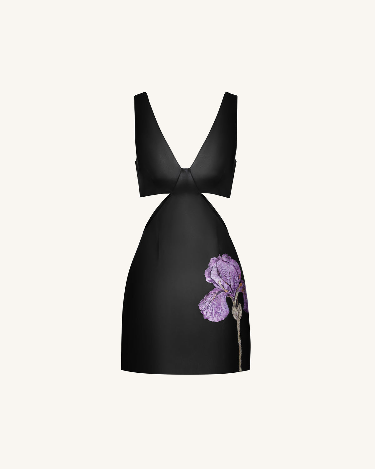 Iris Floral Cutout Bodycon Leather Mini Dress - Black - view 2