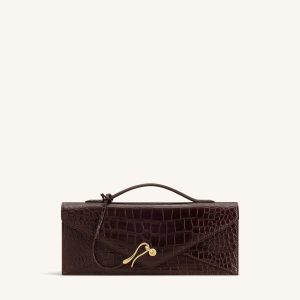 Celeste Envelope Top Handle Bag - Dark Brown Croc - view 1
