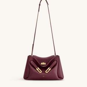 Rhea Pebbled Double Buckle Shoulder Bag - Dark Burgundy - view 1