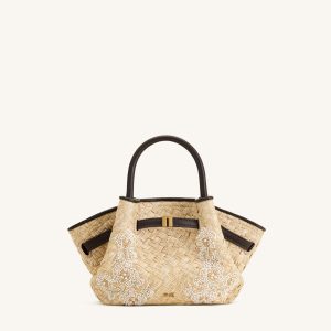 Hana Mini Faux Straw Beading Tote Bag - Brown - view 1