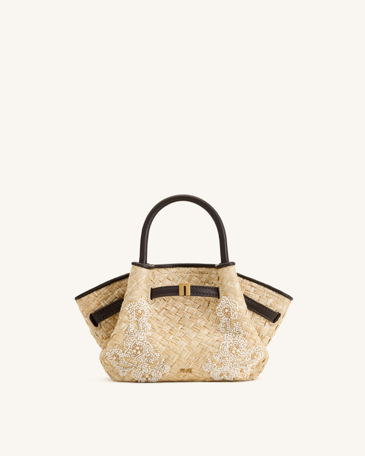 Hana Mini Faux Straw Beading Tote Bag - Brown - view 1
