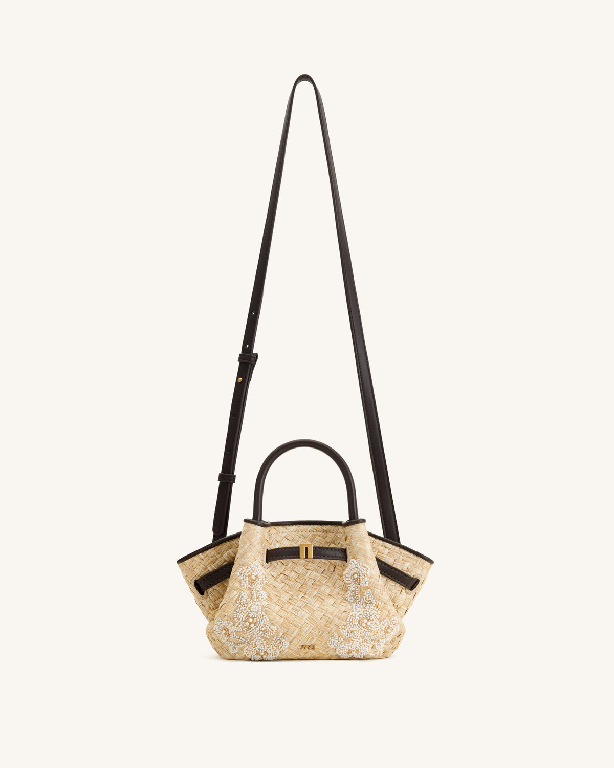 Hana Mini Faux Straw Beading Tote Bag - Brown - view 2