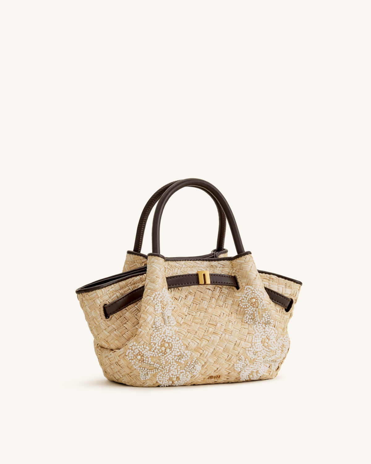 Hana Mini Faux Straw Beading Tote Bag - Brown - view 3