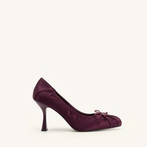 Solenne Satin Bow Ruched Pumps - Burgundy - view 1