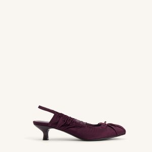 Solenne Satin Bow Ruched Slingback Pumps - Burgundy - view 1