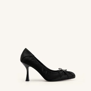 Solenne Satin Bow Ruched Pumps - Black - view 1