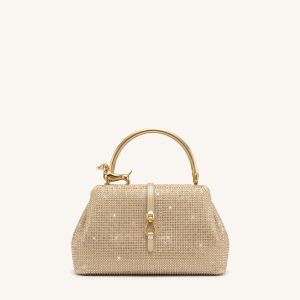 Bruna Artificial Crystal Dachshund Metal Handle Top Handle Bag - Champagne - view 1