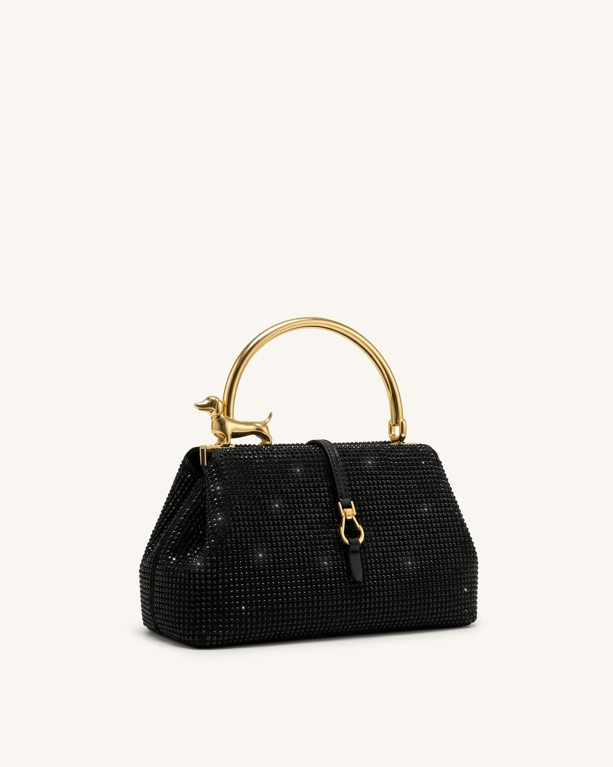 Bruna Artificial Crystal Dachshund Metal Handle Top Handle Bag - Black - view 2