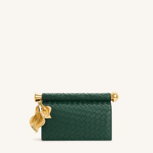 Holly Woven Metal Pendant Embellished Clutch - Dark Green - view 1