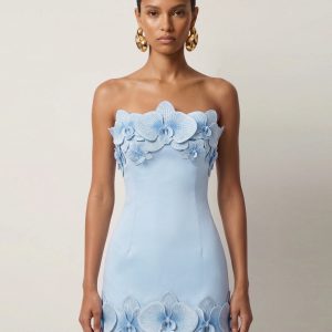 Orchid Trim Strapless Mini Dress - Blue - view 1