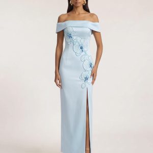 Orchid Embroidered Off-Shoulder Maxi Dress - Blue - view 1