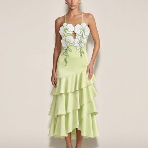 Orchid Embellished Ruffle Midi Dress - Light Green - view 1